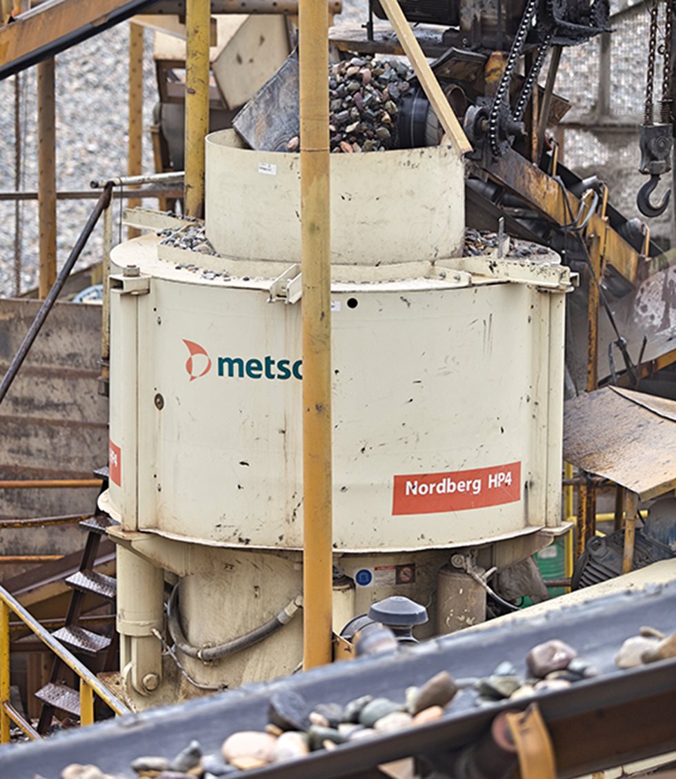 Used Nordberg HP crusher at a crushing site. 