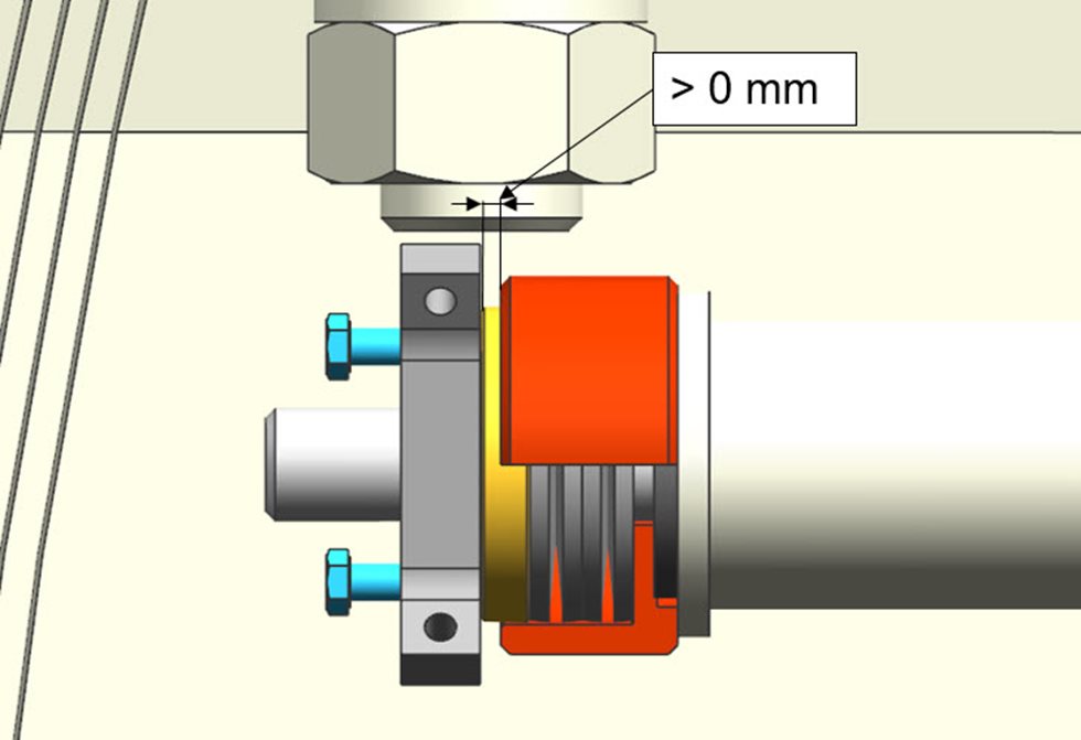 Die Tri-Nut is angezogen und berührt die Unterlegscheibe.