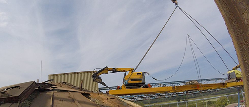 Demolishing of the roaster dome with Outotec Remote Demolition Platform.