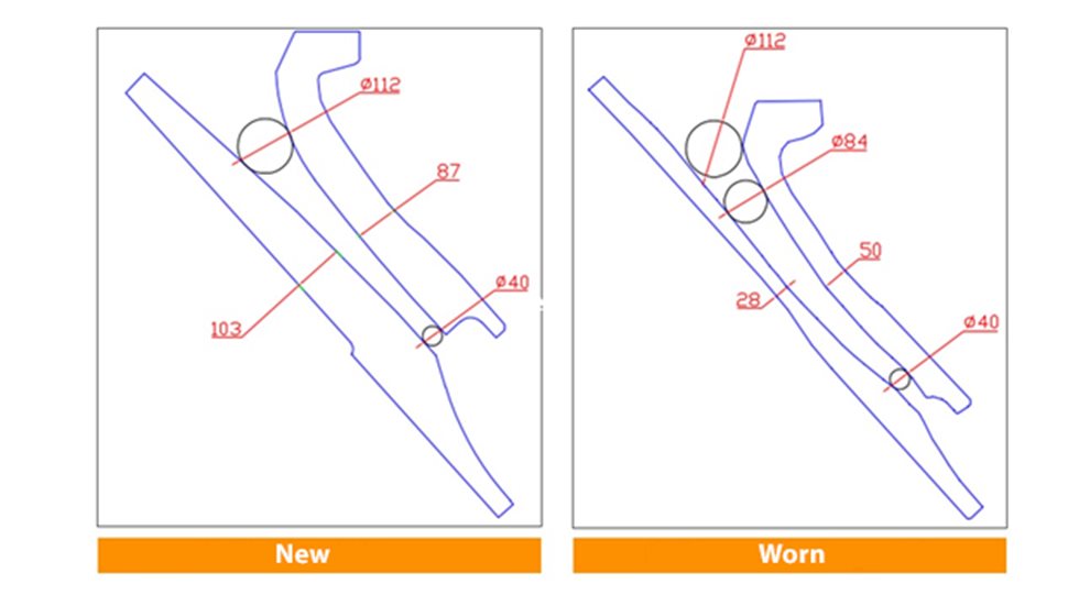 Example of new and worn cavity.