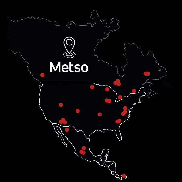 Map of North and Central America with MetsoOutotec locations