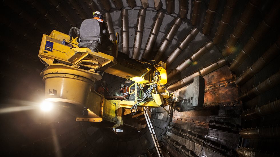 Relining at ball mill at Boliden's mine. 