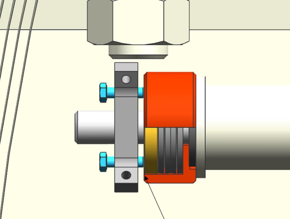 Die Unterlegscheibe (1) und Federmantelkante (3) liegen auf gleicher Höhe.