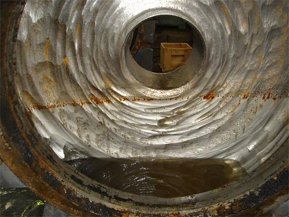 Feinpartikelverschleiß in einer Schlammpumpe.