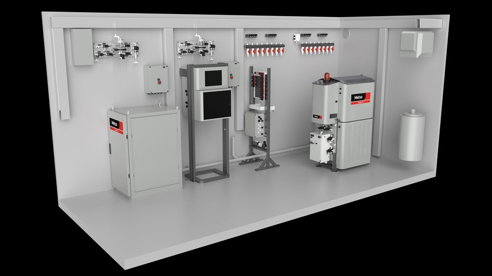 Courier HX analyzer system. The layout example is equipped with optical emission spectroscopy, X-Ray Fluorescence and automatic titrator analyzers.