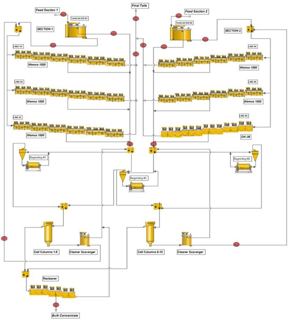 Schematic flowsheet of the Buenavista del Cobre Concentrator 1