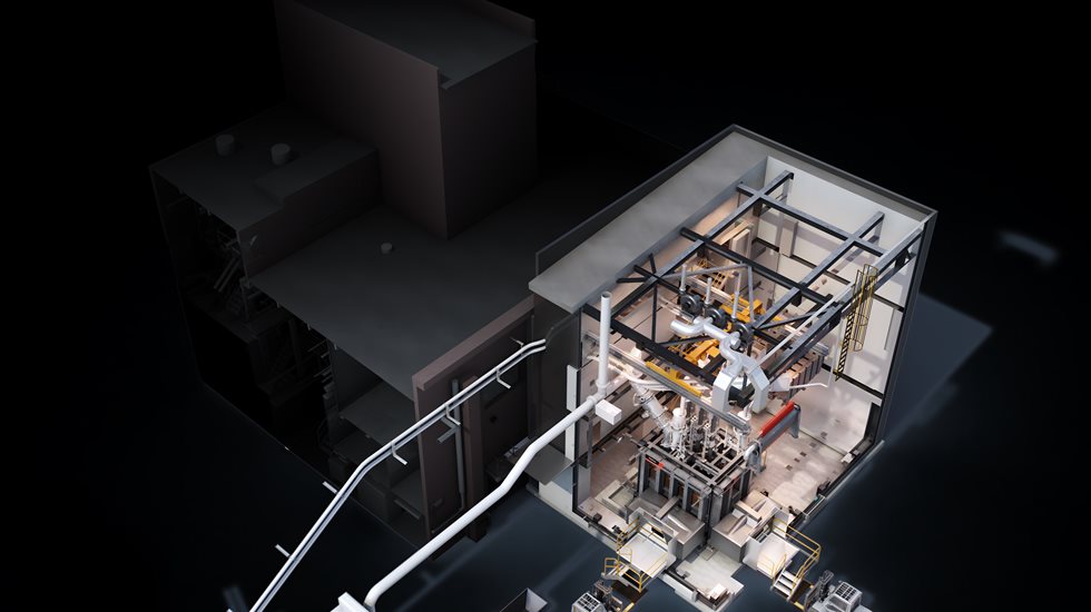 Figure 1: Schematic presentation of the new 3-in-line pilot furnace in Metso Research Center in Pori, Finland.