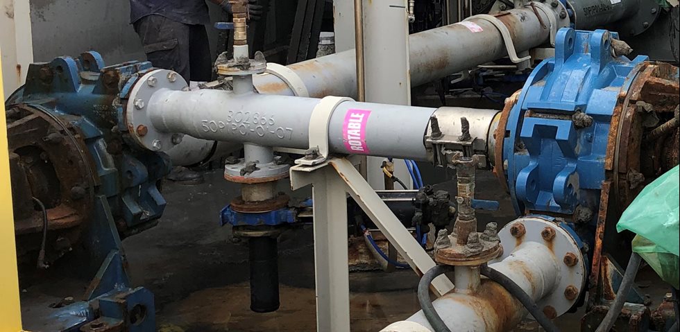 Tails line with two heavy duty HR pumps at Mungari gold mine.